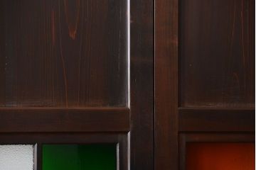 古民具・骨董　色ガラス入りのガラス帯戸4枚セット(引き戸、ガラス戸)