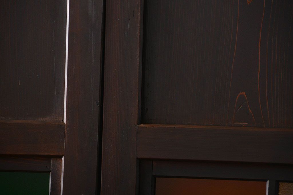 古民具・骨董　色ガラス入りのガラス帯戸4枚セット(引き戸、ガラス戸)