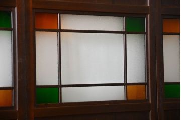 古民具・骨董　色ガラス入りのガラス帯戸4枚セット(引き戸、ガラス戸)