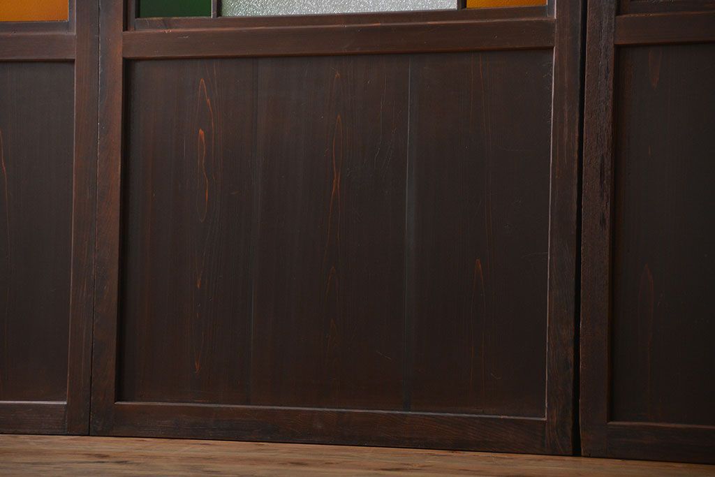 古民具・骨董　色ガラス入りのガラス帯戸4枚セット(引き戸、ガラス戸)