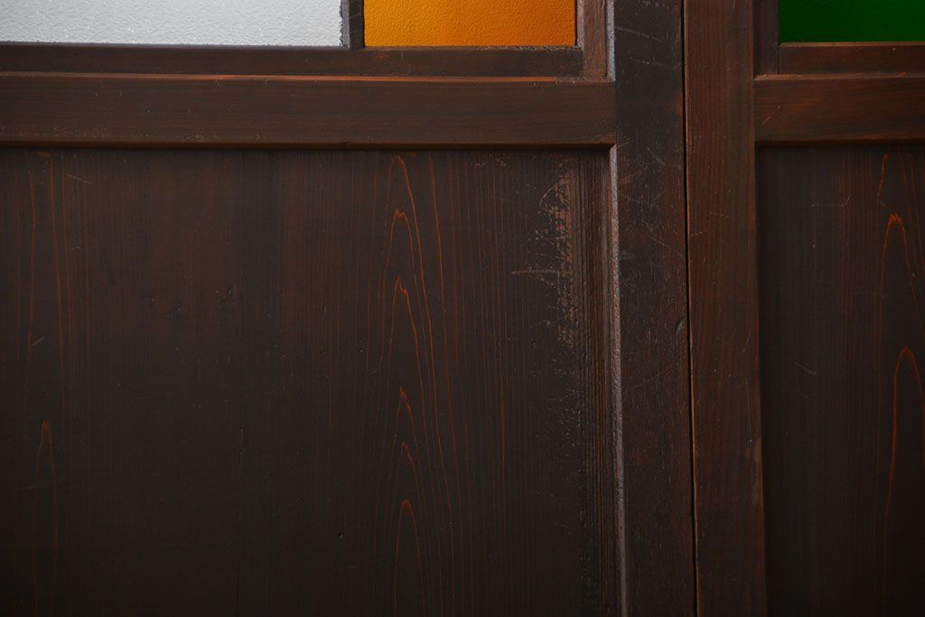 古民具・骨董　色ガラス入りのガラス帯戸4枚セット(引き戸、ガラス戸)