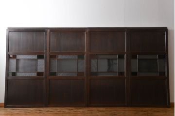 古民具・骨董　色ガラス入りのガラス帯戸4枚セット(引き戸、ガラス戸)