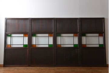 古民具・骨董　色ガラス入りのガラス帯戸4枚セット(引き戸、ガラス戸)