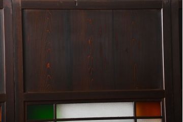 古民具・骨董　色ガラス入りのガラス帯戸4枚セット(引き戸、ガラス戸)