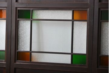 古民具・骨董　色ガラス入りのガラス帯戸4枚セット(引き戸、ガラス戸)