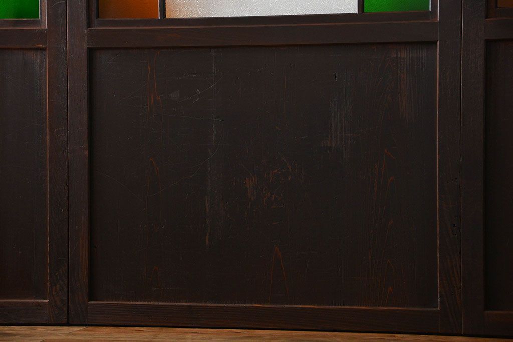 古民具・骨董　色ガラス入りのガラス帯戸4枚セット(引き戸、ガラス戸)