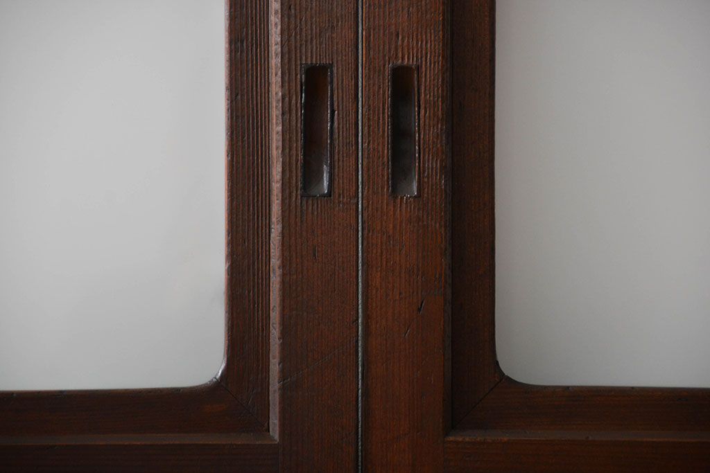 アンティーク　ガラス入りの柾目が美しい上品な帯戸4枚セット(引き戸、ガラス帯戸)