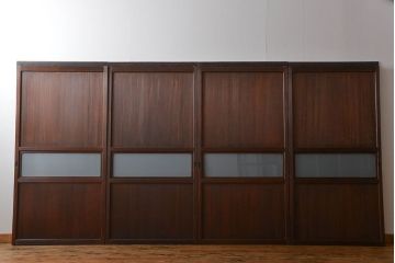 アンティーク　ガラス入りの柾目が美しい上品な帯戸4枚セット(引き戸、ガラス帯戸)