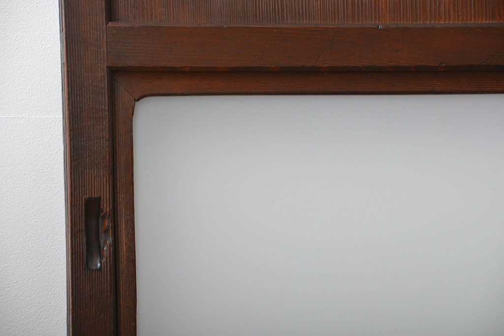 アンティーク　ガラス入りの柾目が美しい上品な帯戸4枚セット(引き戸、ガラス帯戸)