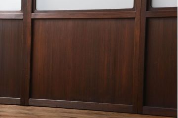 アンティーク　ガラス入りの柾目が美しい上品な帯戸4枚セット(引き戸、ガラス帯戸)