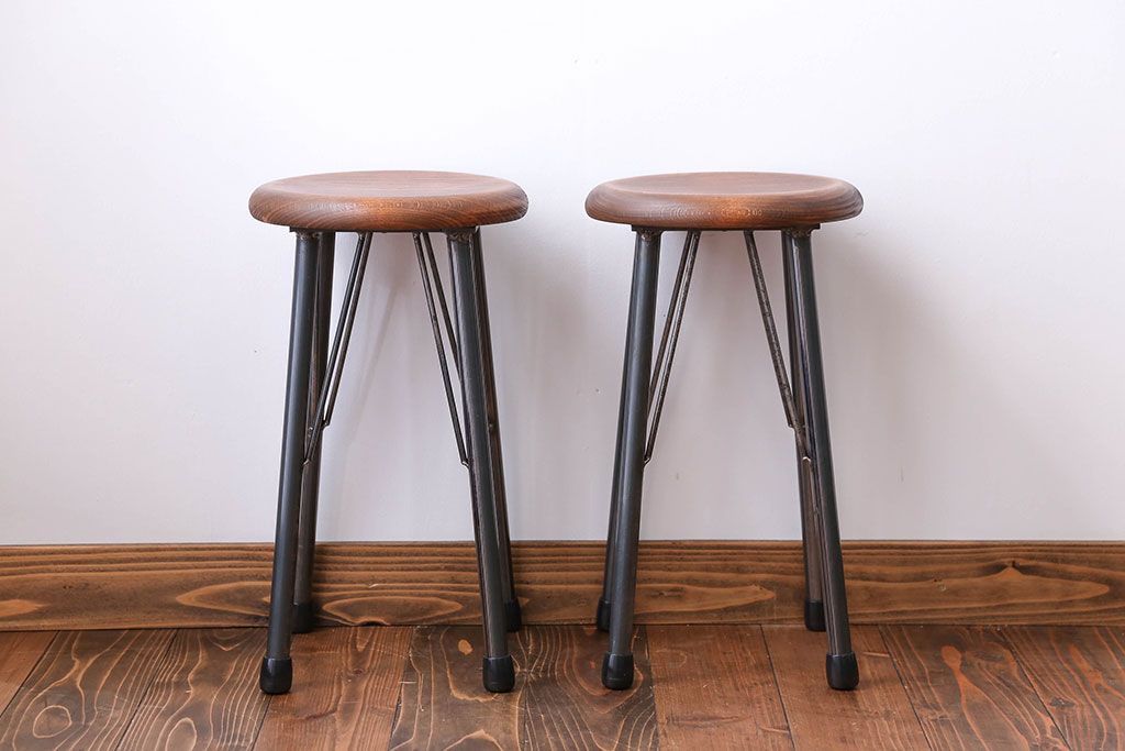 ラフジュ工房オリジナル　ワークスツール(椅子、イス)2脚セット