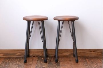 ラフジュ工房オリジナル　ワークスツール(椅子、イス)2脚セット