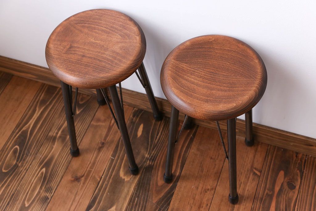 ラフジュ工房オリジナル　ワークスツール(椅子、イス)2脚セット