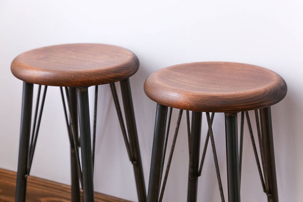 ラフジュ工房オリジナル　ワークスツール(椅子、イス)2脚セット