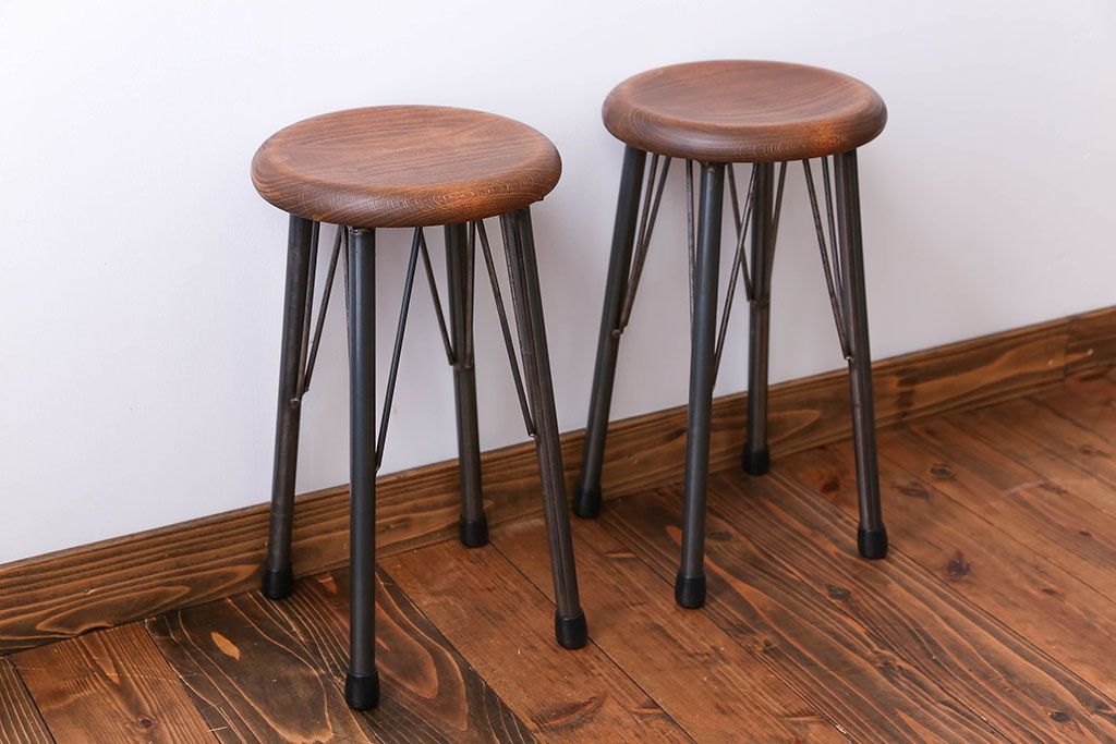 ラフジュ工房オリジナル　ワークスツール(椅子、イス)2脚セット