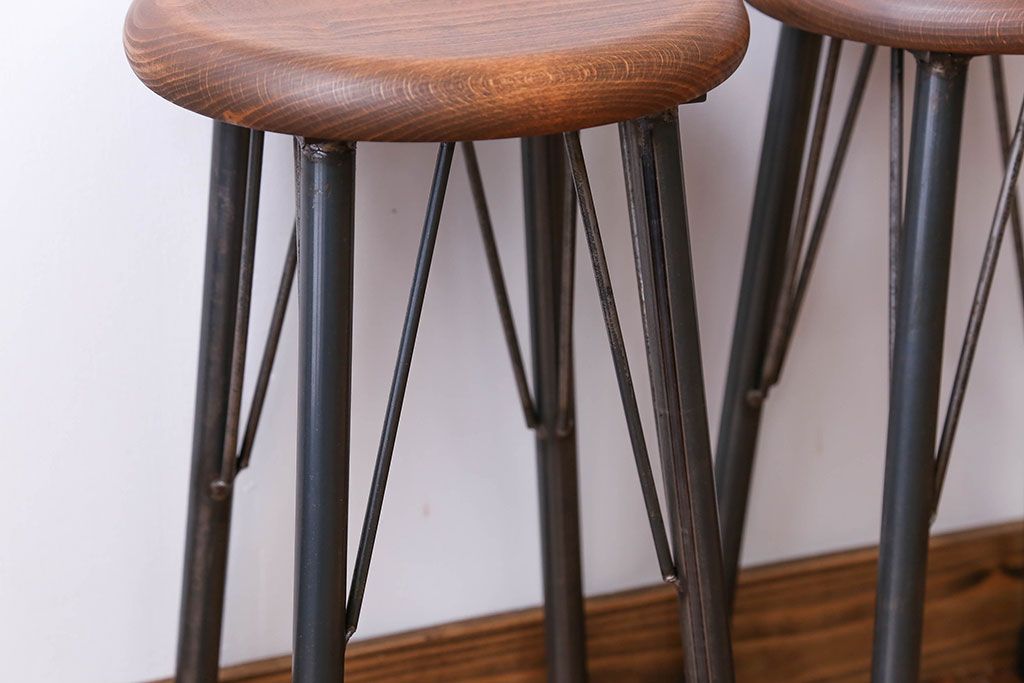 ラフジュ工房オリジナル　ワークスツール(椅子、イス)2脚セット