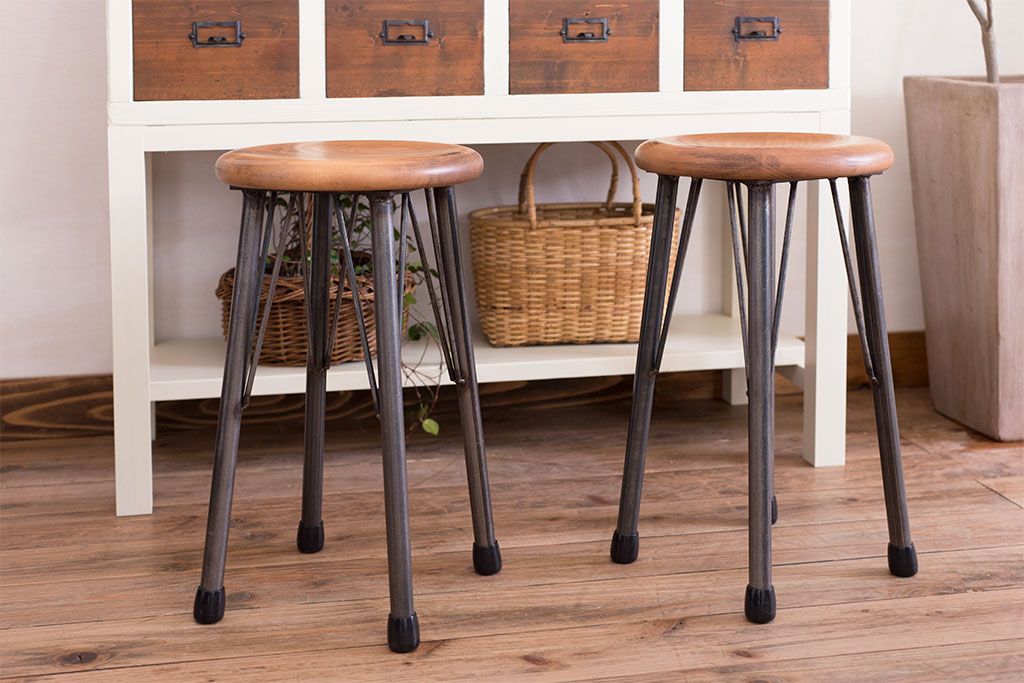 ラフジュ工房オリジナル ナチュラルなスツール(木製丸椅子、イス) 2脚セット