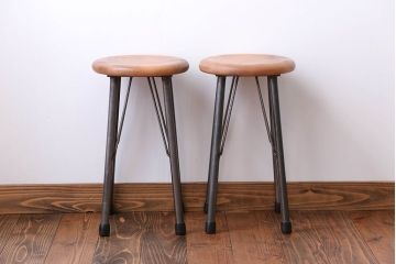 ラフジュ工房オリジナル ナチュラルなスツール(木製丸椅子、イス) 2脚セット