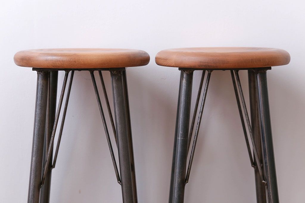 ラフジュ工房オリジナル ナチュラルなスツール(木製丸椅子、イス) 2脚セット