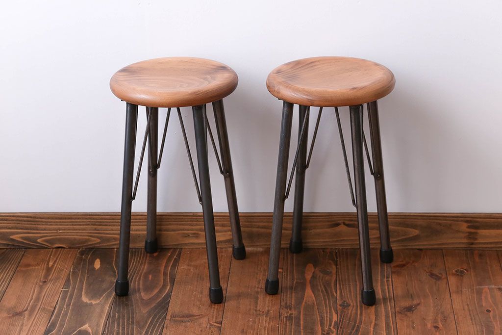 ラフジュ工房オリジナル ナチュラルなスツール(木製丸椅子、イス) 2脚セット