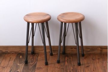 ラフジュ工房オリジナル ナチュラルなスツール(木製丸椅子、イス) 2脚セット