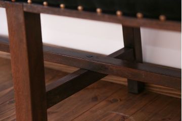 アンティーク家具　大正ロマン　古いナラ材の透かし彫りのアンティークベンチ(長椅子)