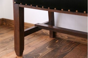 アンティーク家具　大正ロマン　古いナラ材の透かし彫りのアンティークベンチ(長椅子)