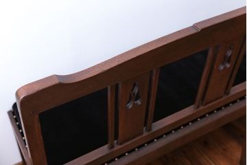 アンティーク家具　大正ロマン　古いナラ材の透かし彫りのアンティークベンチ(長椅子)