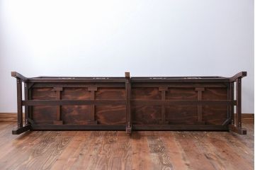 アンティーク家具　大正ロマン　古いナラ材の透かし彫りのアンティークベンチ(長椅子)