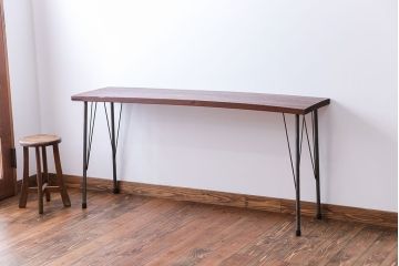 アンティーク家具　アンティーク　天板一枚板　鉄脚横長テーブル(作業台)