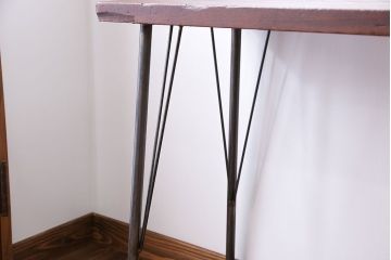アンティーク家具　アンティーク　天板一枚板　鉄脚横長テーブル(作業台)