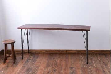 アンティーク家具　アンティーク　天板一枚板　鉄脚横長テーブル(作業台)