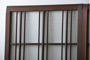 アンティーク　ダイヤガラスとモールガラス入りの縦格子幅狭ガラス戸4枚セット(引き戸)