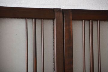 アンティーク　ダイヤガラスとモールガラス入りの縦格子幅狭ガラス戸4枚セット(引き戸)