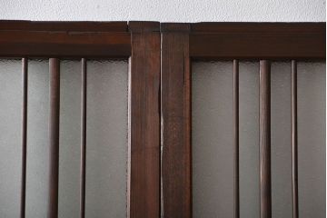 アンティーク　ダイヤガラスとモールガラス入りの縦格子幅狭ガラス戸4枚セット(引き戸)