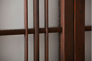 アンティーク　ダイヤガラスとモールガラス入りの縦格子幅狭ガラス戸4枚セット(引き戸)