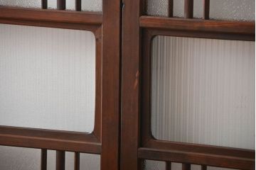 アンティーク　ダイヤガラスとモールガラス入りの縦格子幅狭ガラス戸4枚セット(引き戸)