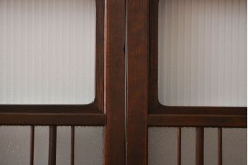 アンティーク　ダイヤガラスとモールガラス入りの縦格子幅狭ガラス戸4枚セット(引き戸)