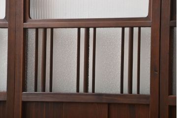 アンティーク　ダイヤガラスとモールガラス入りの縦格子幅狭ガラス戸4枚セット(引き戸)