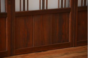 アンティーク　ダイヤガラスとモールガラス入りの縦格子幅狭ガラス戸4枚セット(引き戸)