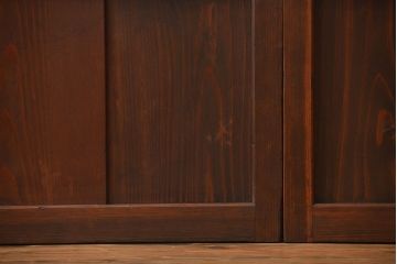 アンティーク　ダイヤガラスとモールガラス入りの縦格子幅狭ガラス戸4枚セット(引き戸)