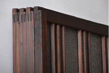 アンティーク　ダイヤガラスとモールガラス入りの縦格子幅狭ガラス戸4枚セット(引き戸)