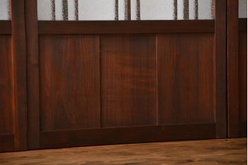 アンティーク　ダイヤガラスとモールガラス入りの縦格子幅狭ガラス戸4枚セット(引き戸)