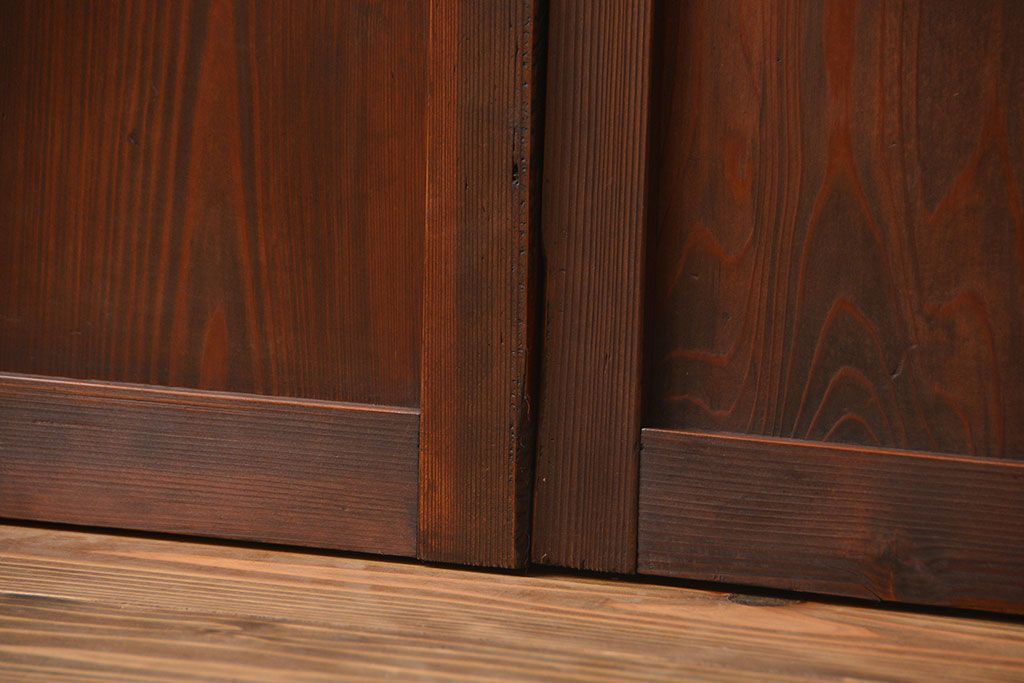 アンティーク　ダイヤガラスとモールガラス入りの縦格子幅狭ガラス戸4枚セット(引き戸)