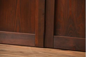 アンティーク　ダイヤガラスとモールガラス入りの縦格子幅狭ガラス戸4枚セット(引き戸)