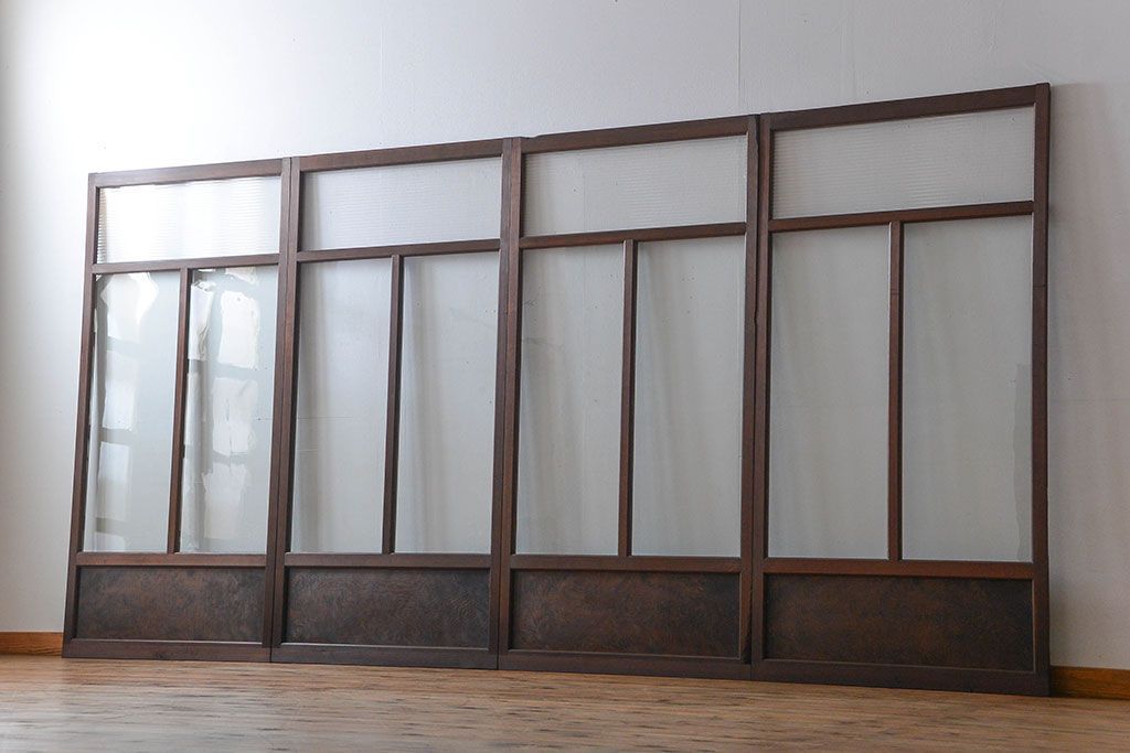 アンティーク　モールガラスとゆらゆらガラスの上品なガラス戸4枚セット