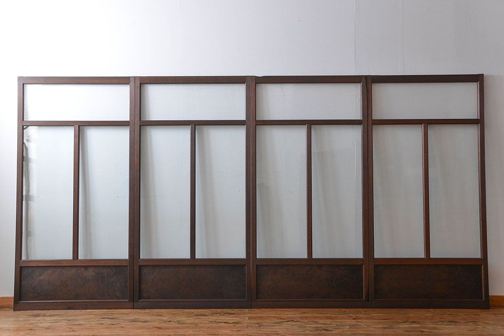 アンティーク　モールガラスとゆらゆらガラスの上品なガラス戸4枚セット