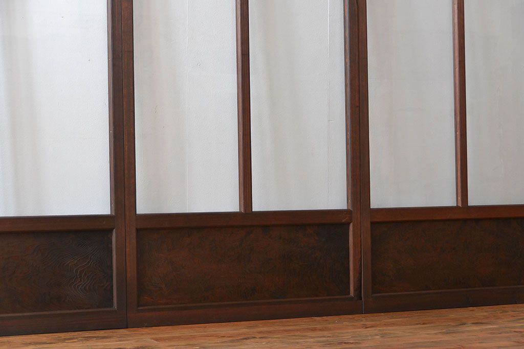 アンティーク　モールガラスとゆらゆらガラスの上品なガラス戸4枚セット