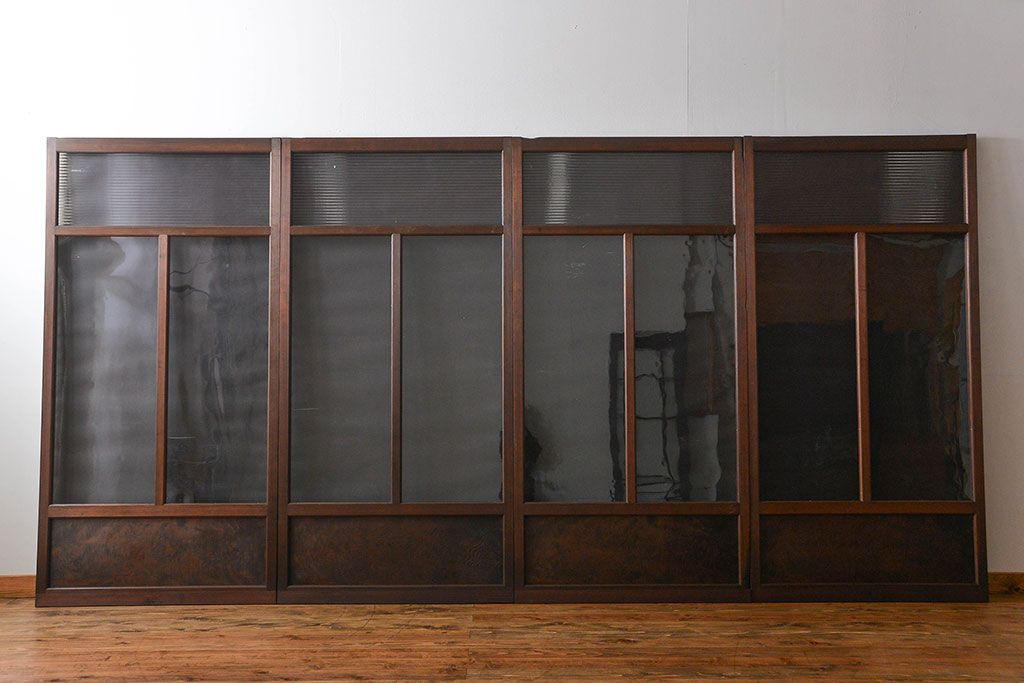 アンティーク　モールガラスとゆらゆらガラスの上品なガラス戸4枚セット