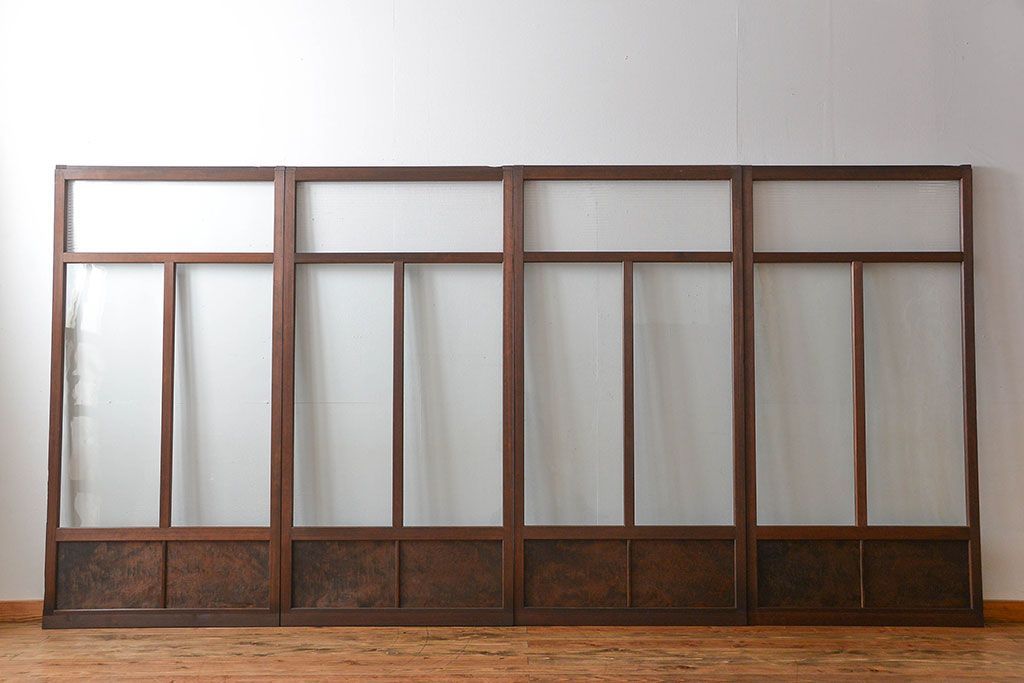 アンティーク　モールガラスとゆらゆらガラスの上品なガラス戸4枚セット